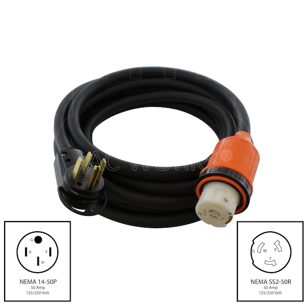 100ft RV 50A NEMA 14-50P To NEMA SS2-50R Detachable Power Supply Cord With Rubber Jacket